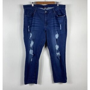 Venus Plus Size 24 Distressed Ripped Skinny Jeans Blue Dark Wash